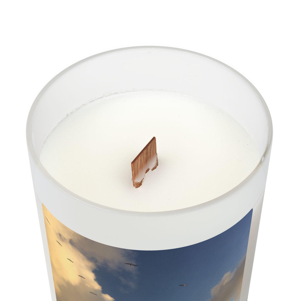 Wood Wick Container Candle Sand Hill Cranes In Blue Sky and clouds (11 oz.)