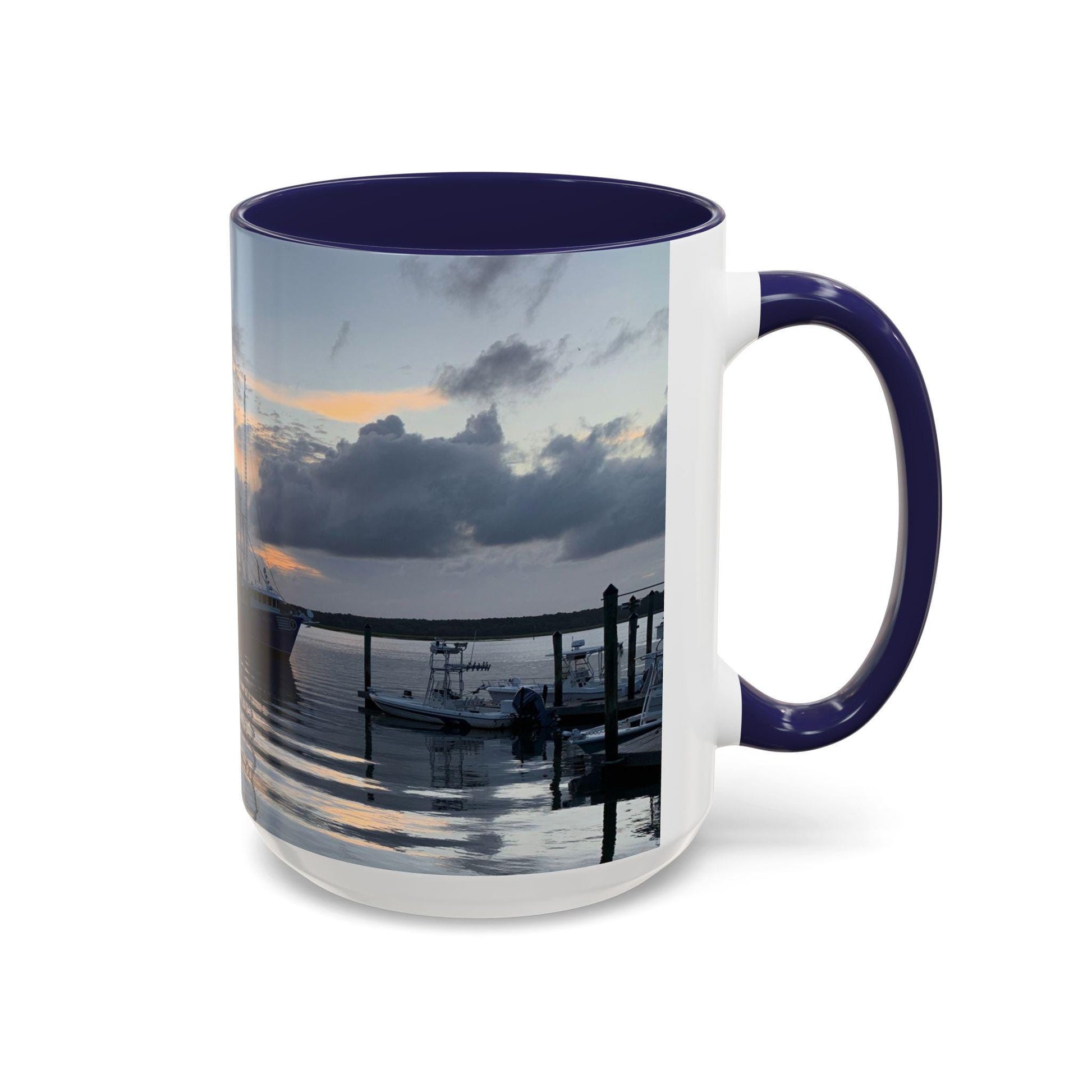 Coffee Mug With Fishing Boat At Sunset on HHI, (15 oz.)