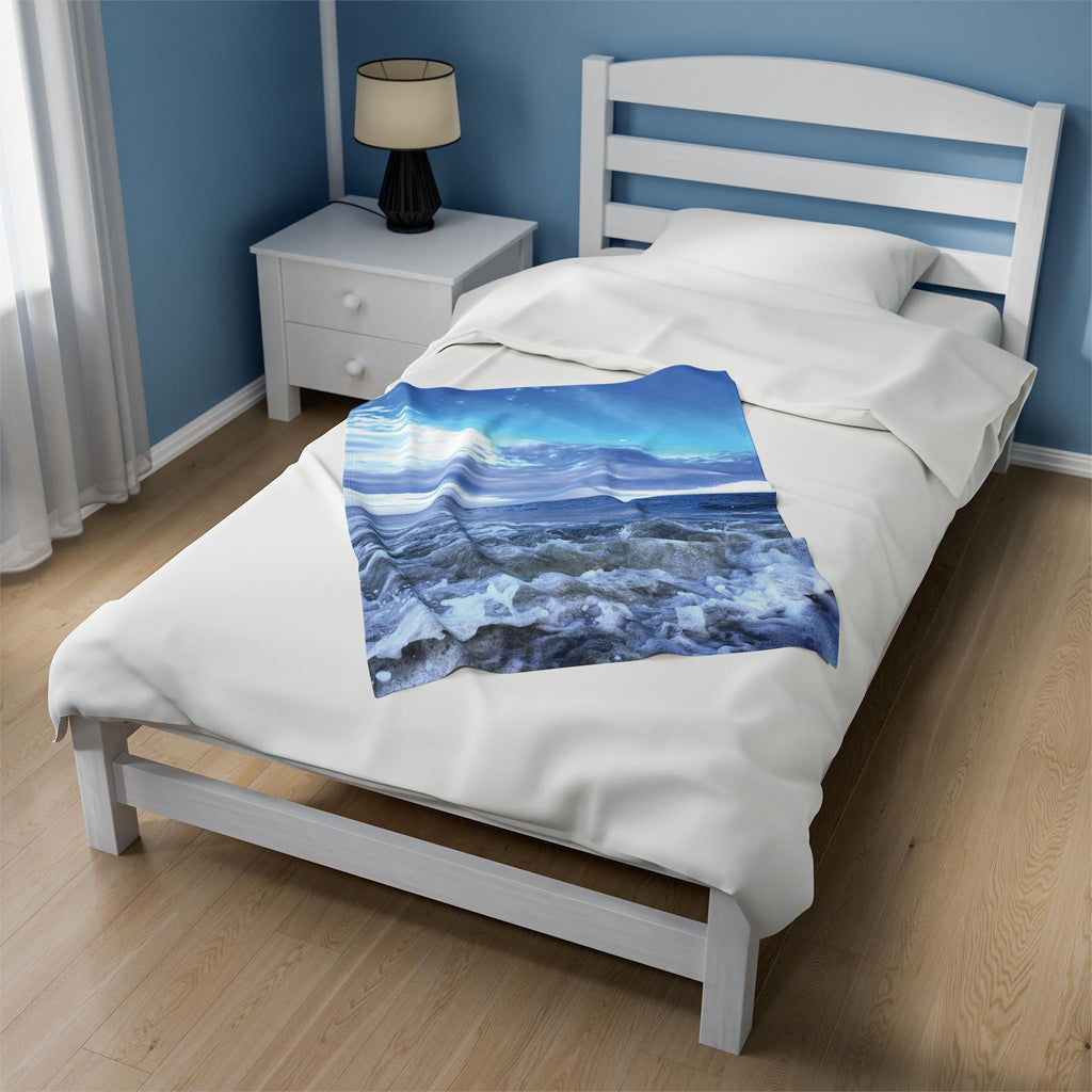 Velveteen Blanket Blue Crashing Waves and Sky