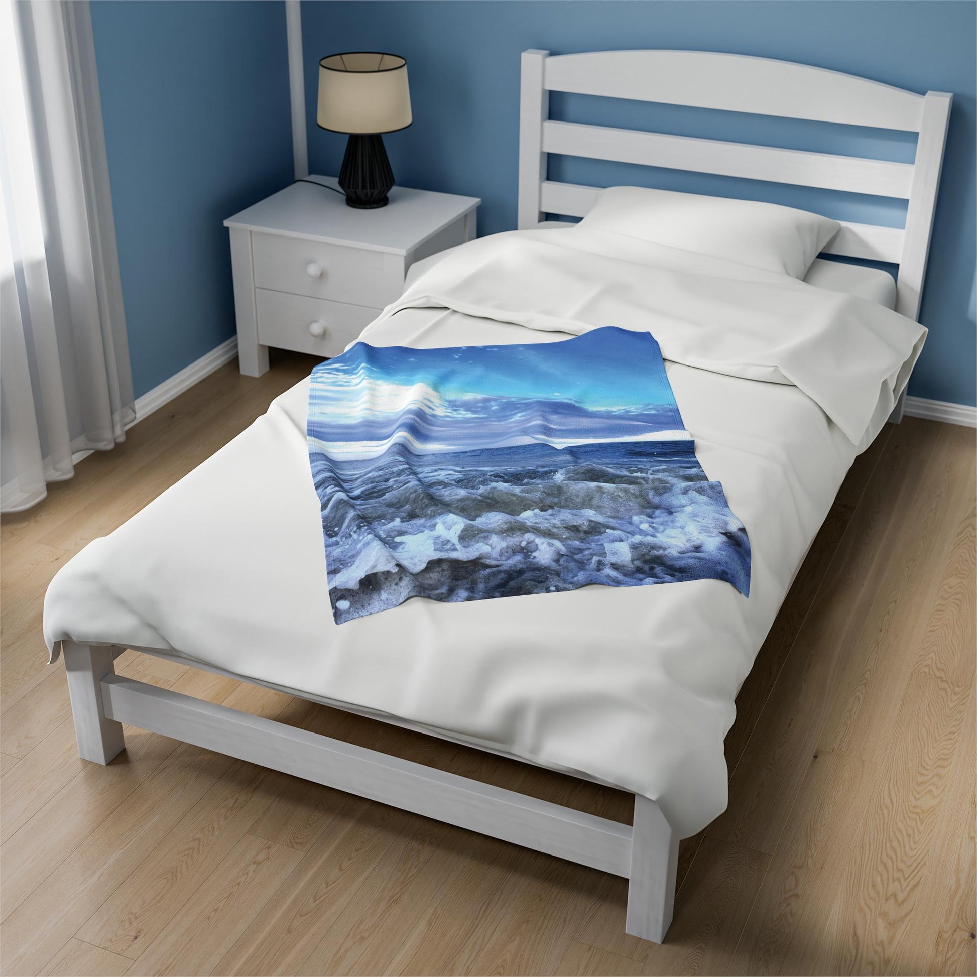 Velveteen Blanket Blue Crashing Waves and Sky