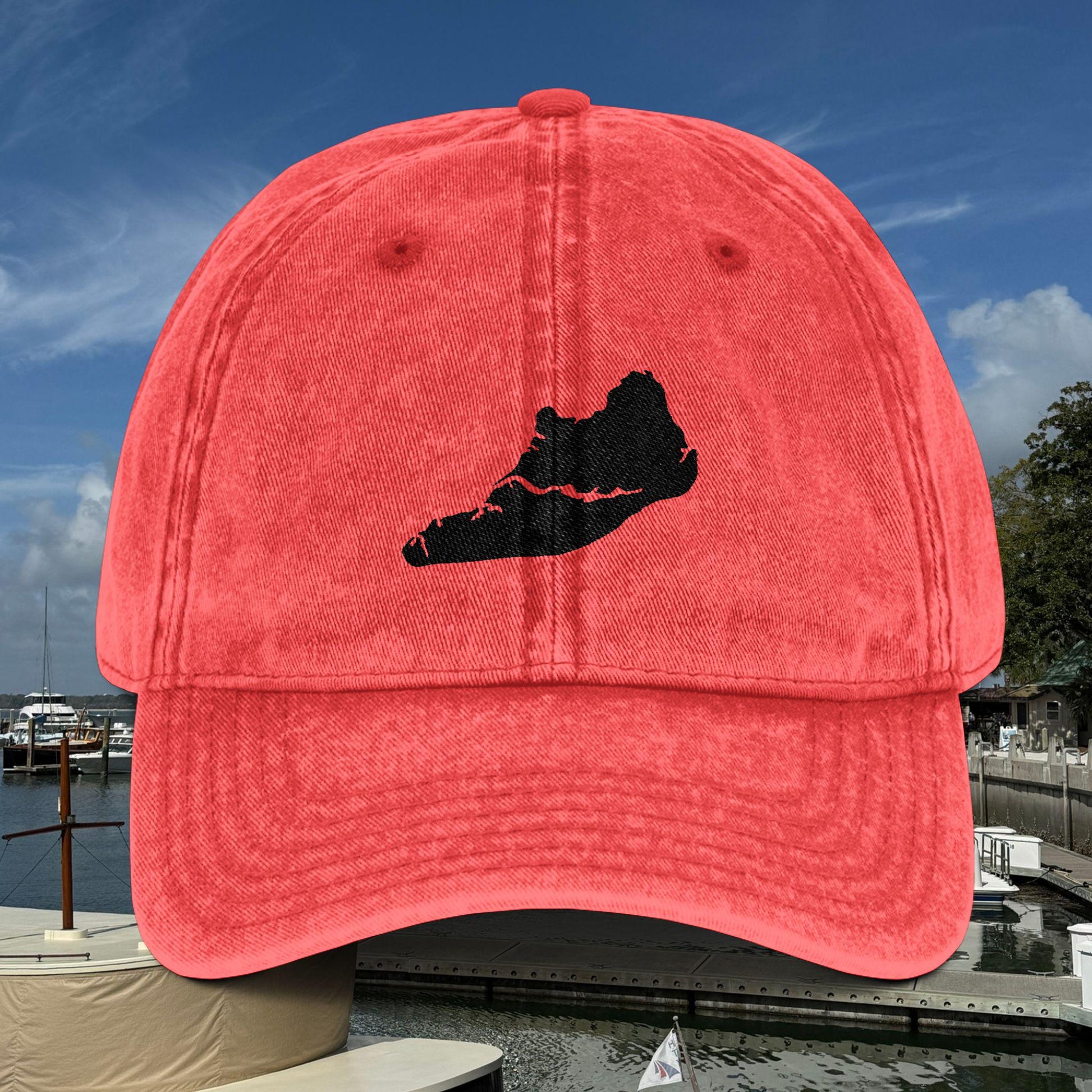 Vintage-Style Ball Cap With Shape of HHI Embroidered