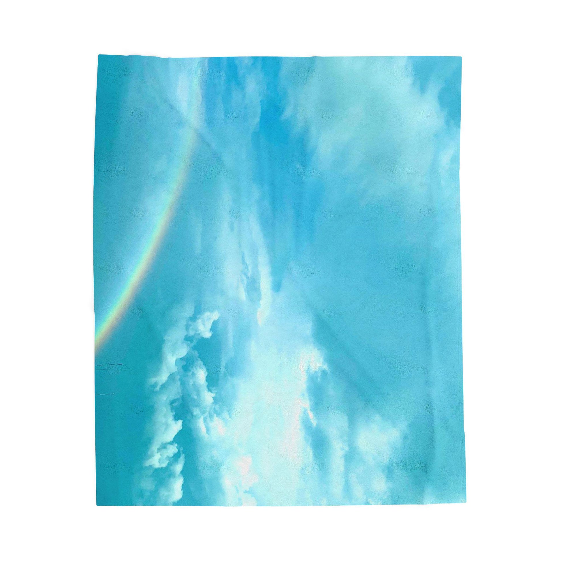 Velveteen Blanket With Blue Sky, Clouds and Rainbow