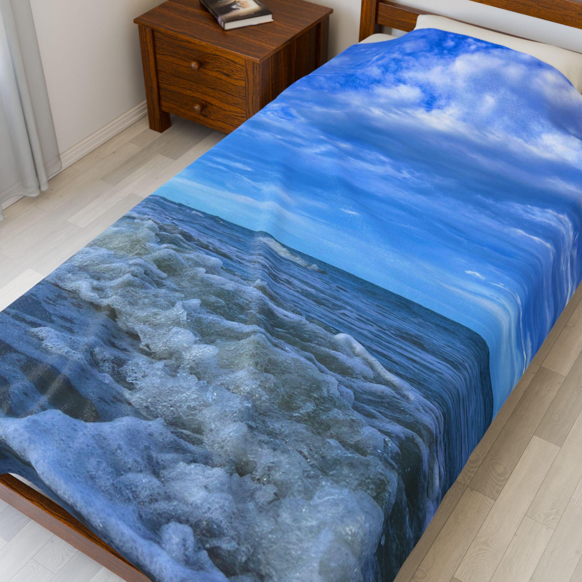 Velveteen Blanket With Blue Waves And Sky