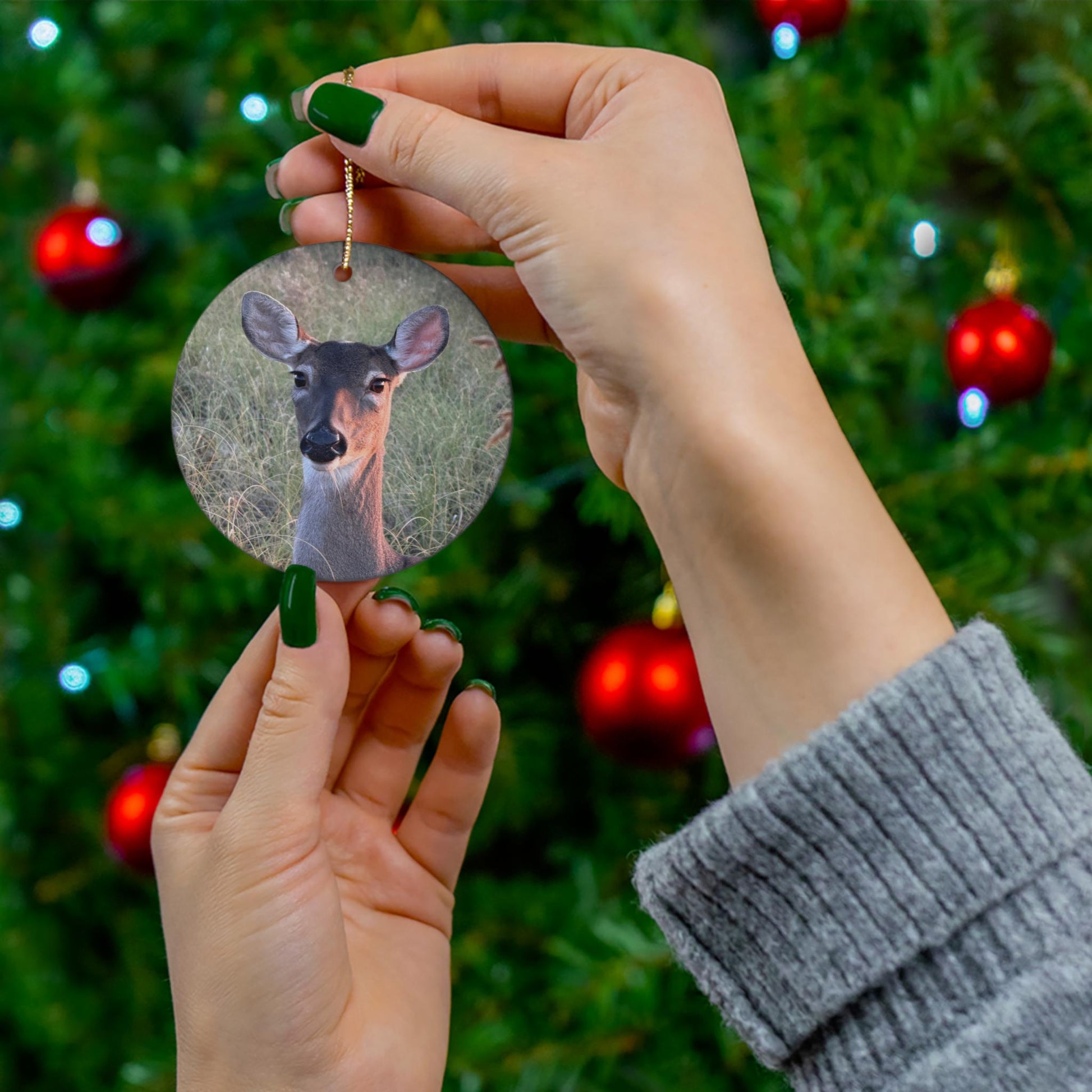 Christmas Ornament, Featuring a doe in the dunes on the beach at Hilton Head Island