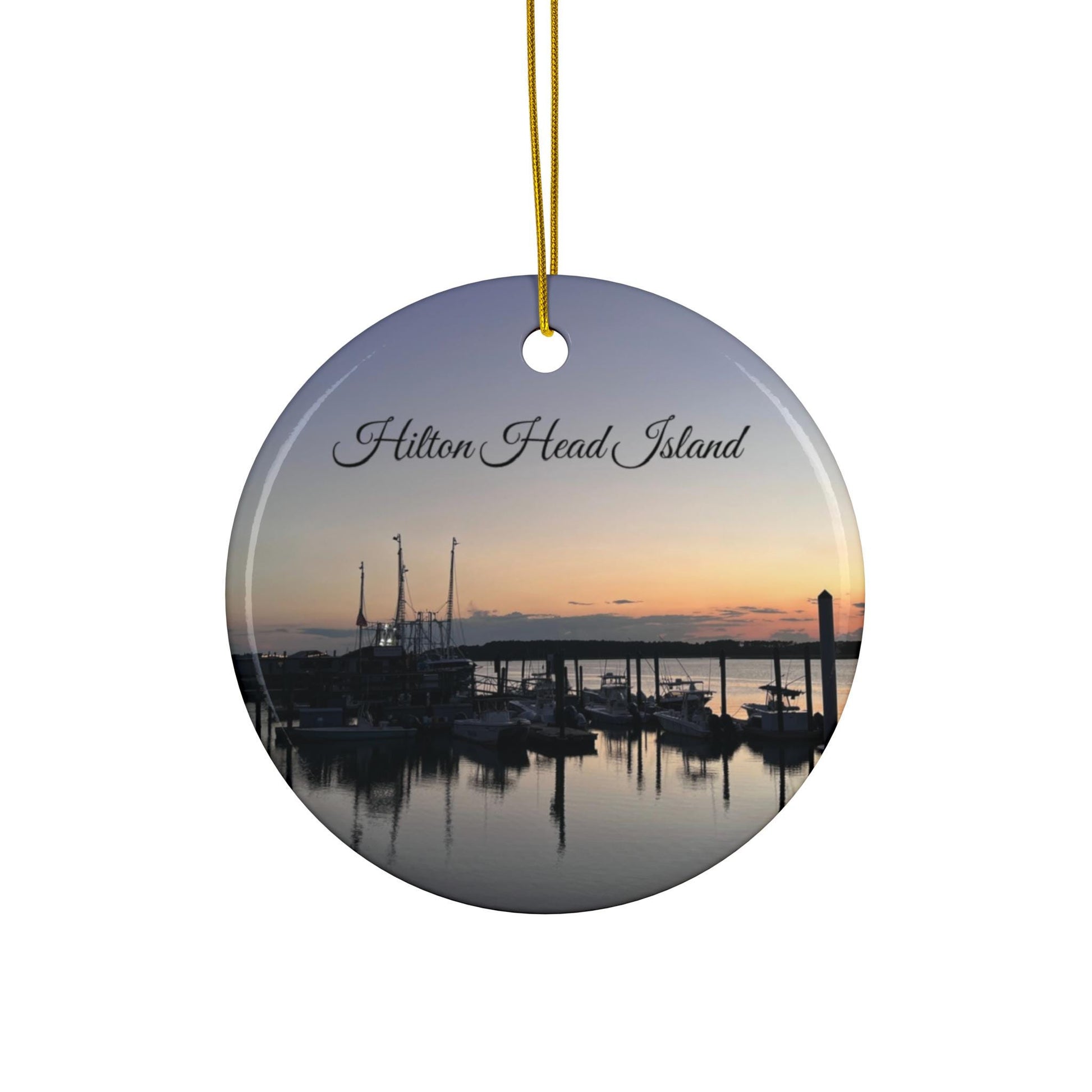 Christmas Ornament With Fishing Boat on Skull Creek at Sunset, HHI