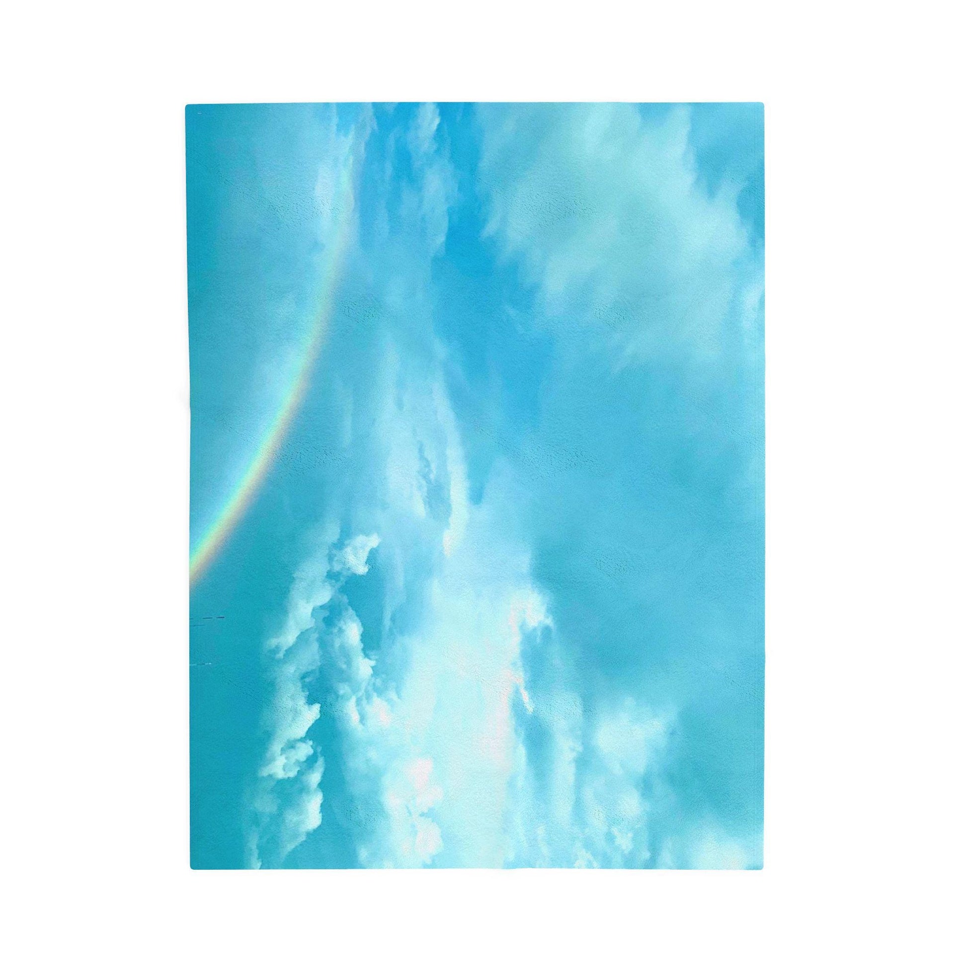 Velveteen Blanket With Blue Sky, Clouds and Rainbow