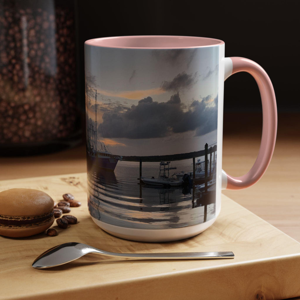 Coffee Mug With Fishing Boat At Sunset on HHI, (15 oz.)