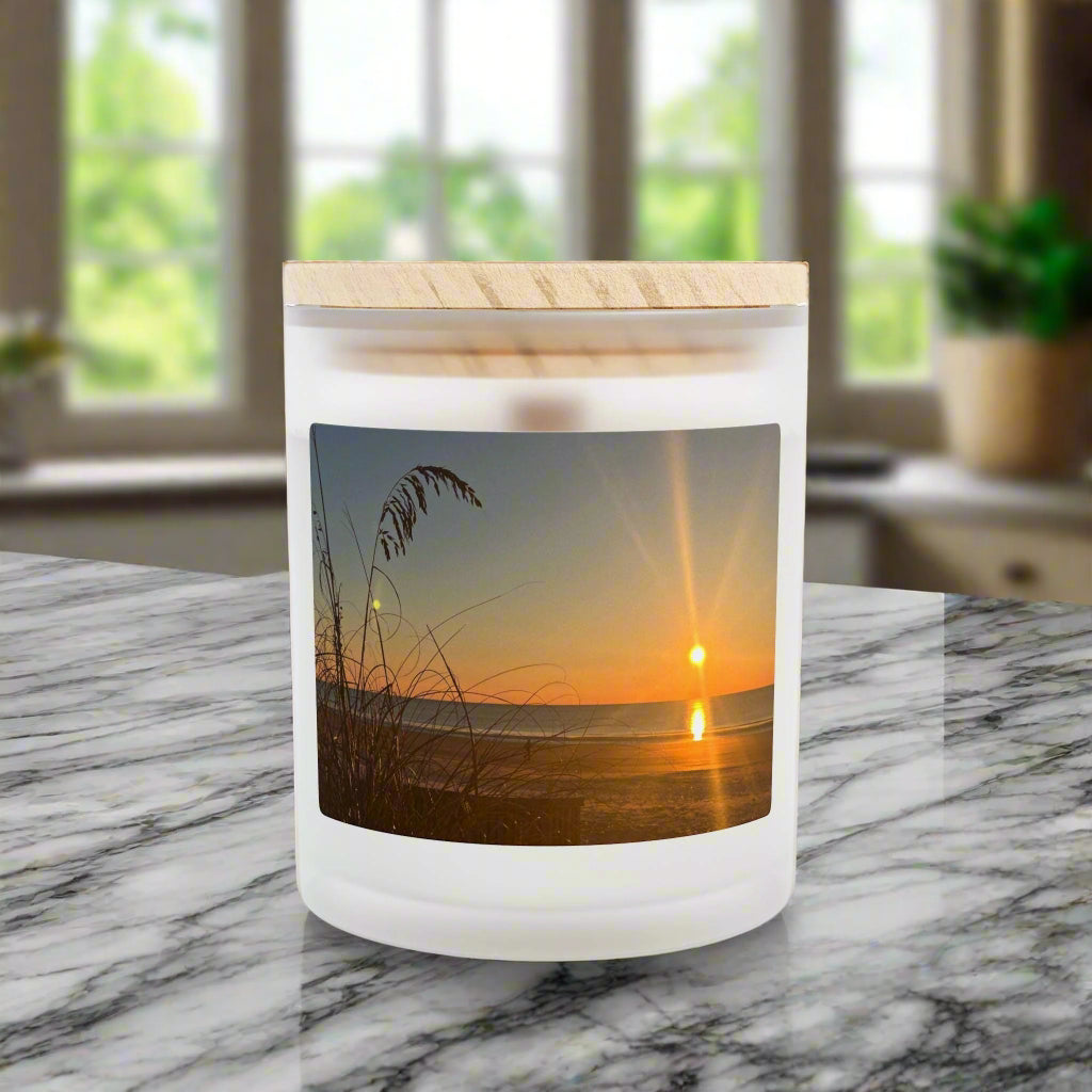 Wood Wick Container Candle Glowing sunrise at Folly Field Beach On HHI (11 oz.)