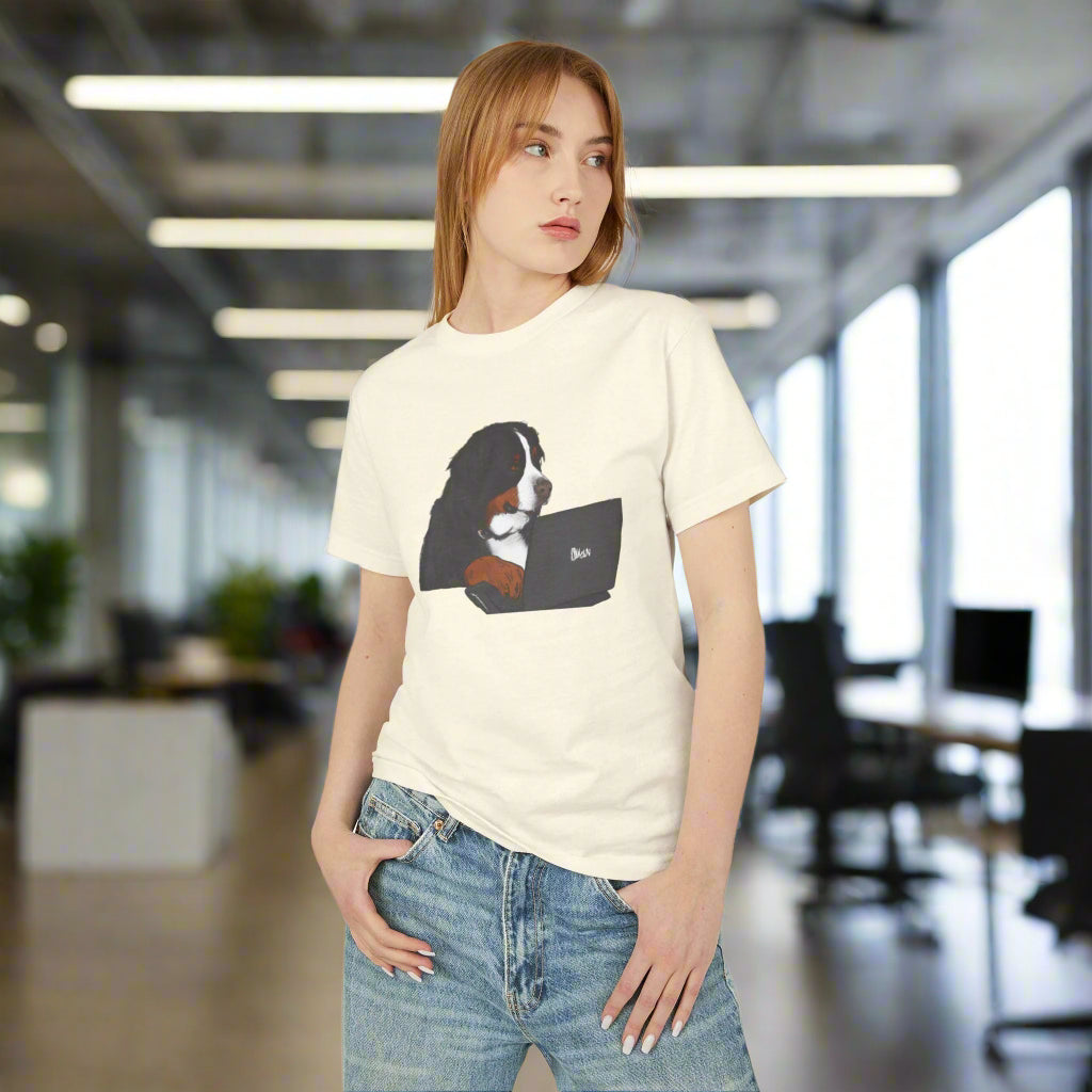 T-Shirt With Tech Savvy Bernese Mountain Dog On Laptop