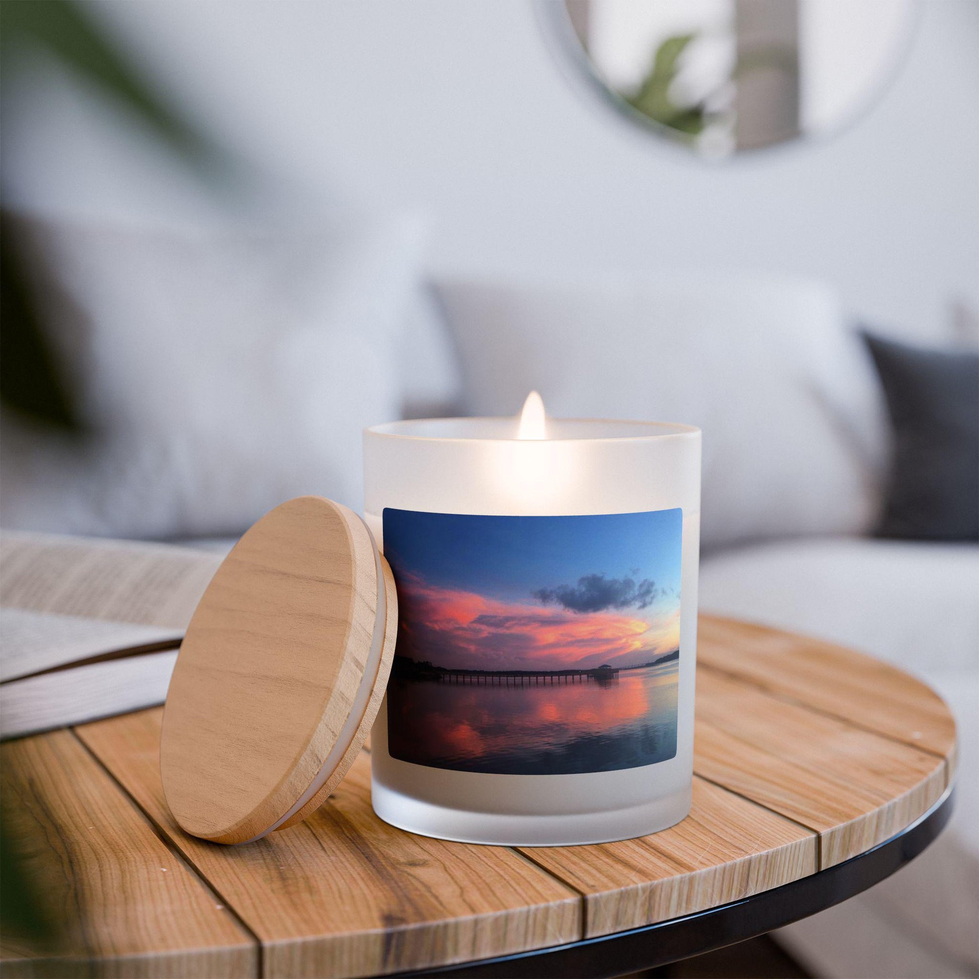Wood Wick Container Candle With Orange Cloud Over Skull Creek, HHI (11 oz.)