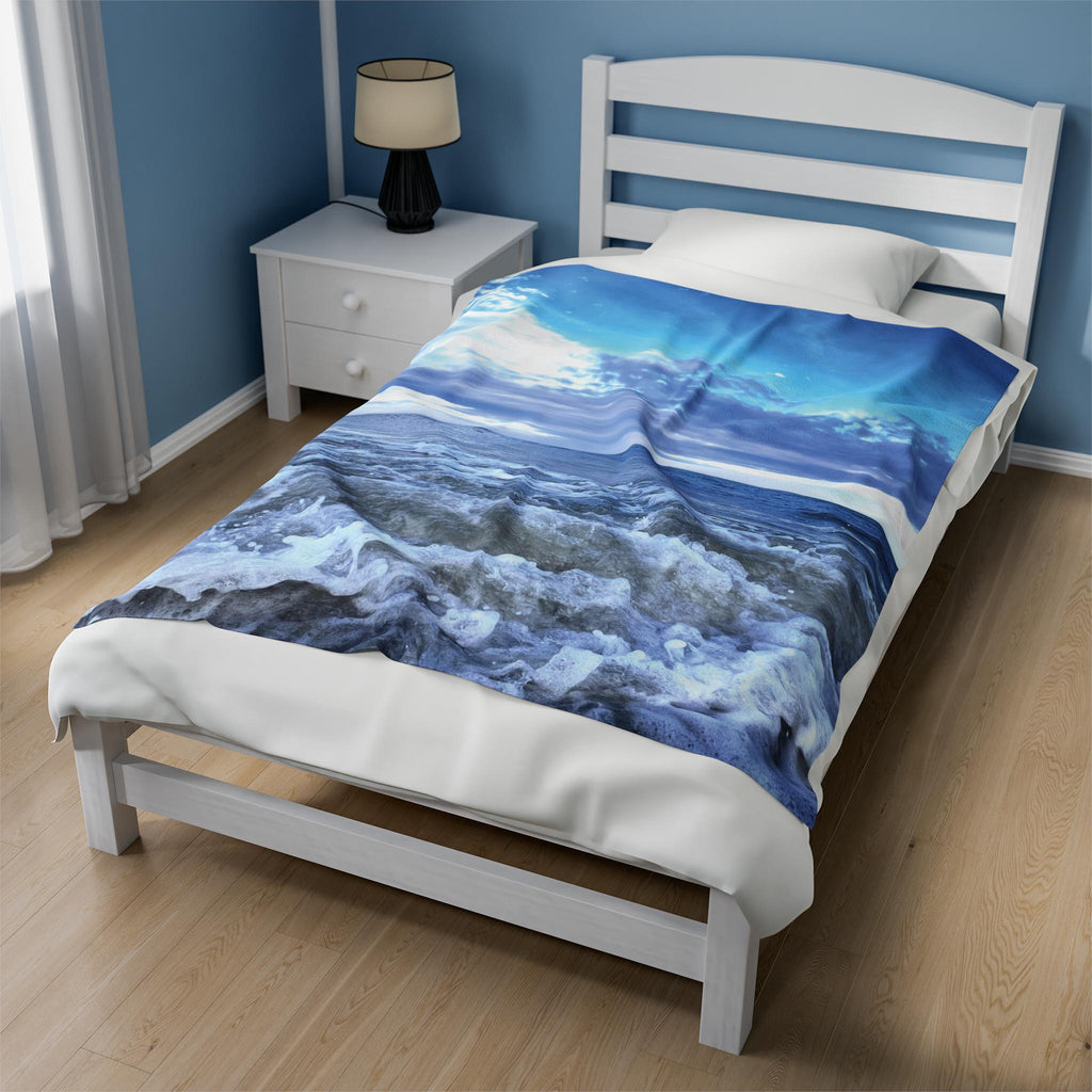 Velveteen Blanket Blue Crashing Waves and Sky