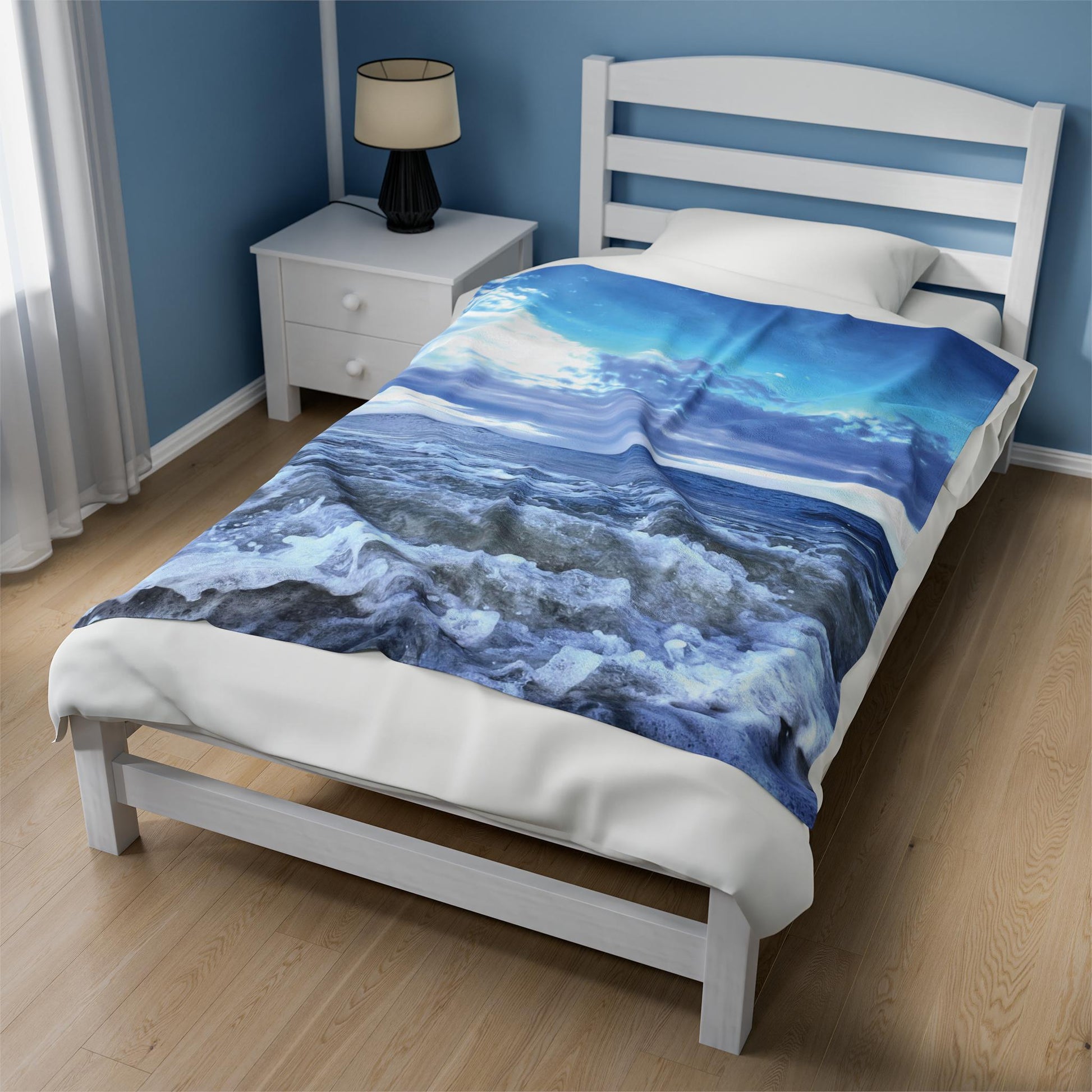 Velveteen Blanket Blue Crashing Waves and Sky