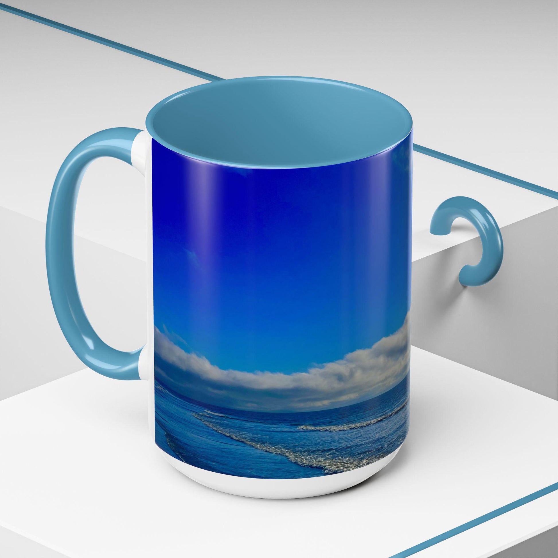 Coffee Mug With A Blue Ocean And Bright Blue Sky (15 oz.)