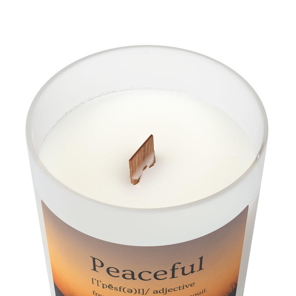 Wood Wick Container Candle "Peaceful" Definition Orange Sunset On HHI (11 oz.)