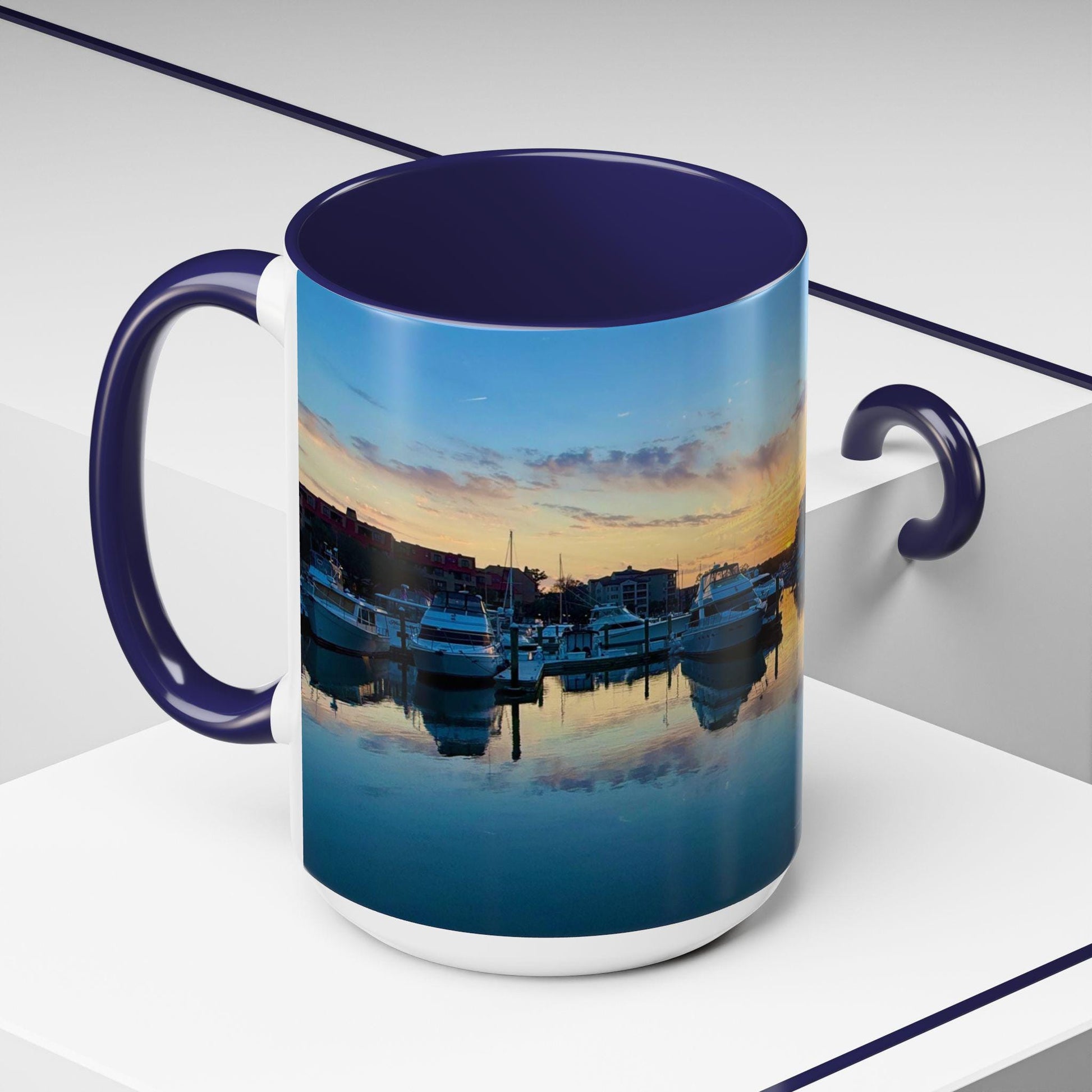 Coffee Mug With Shelter Cove Marina At Sunset (15 oz.)