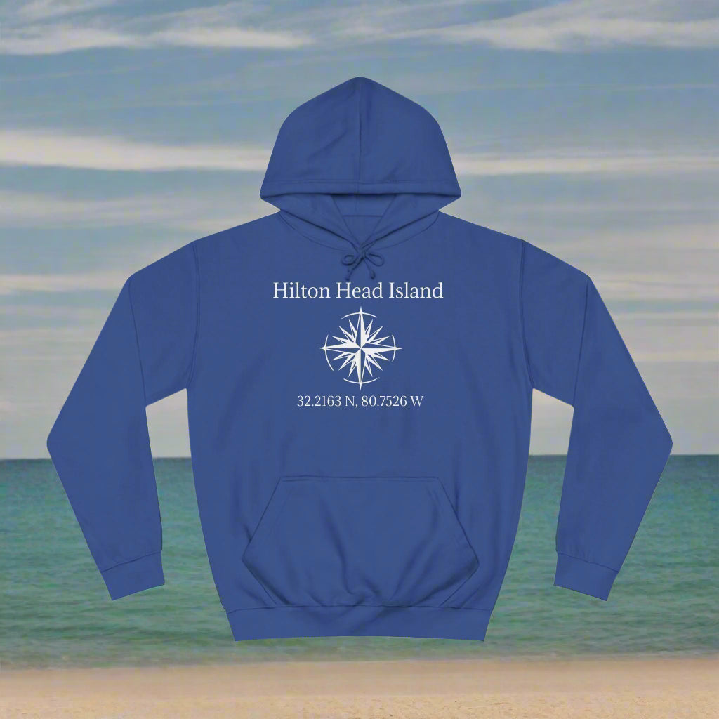 Hoodie Sweatshirt: Compass Rose And HHI latitude/longitude