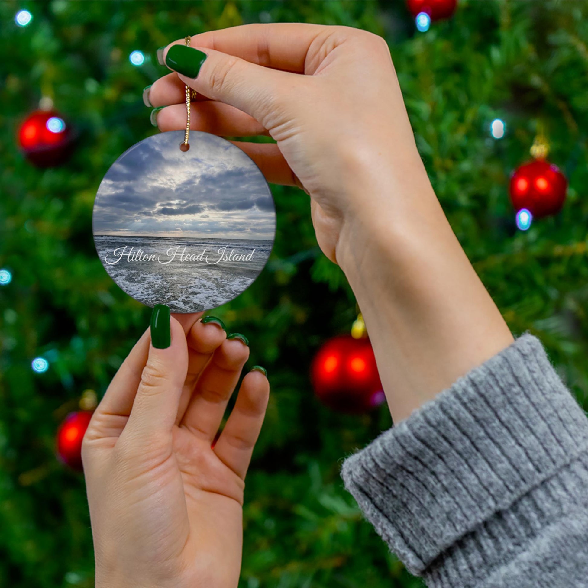 Christmas Ornament featuring Hilton Head Beach Waves, Sea, Sky