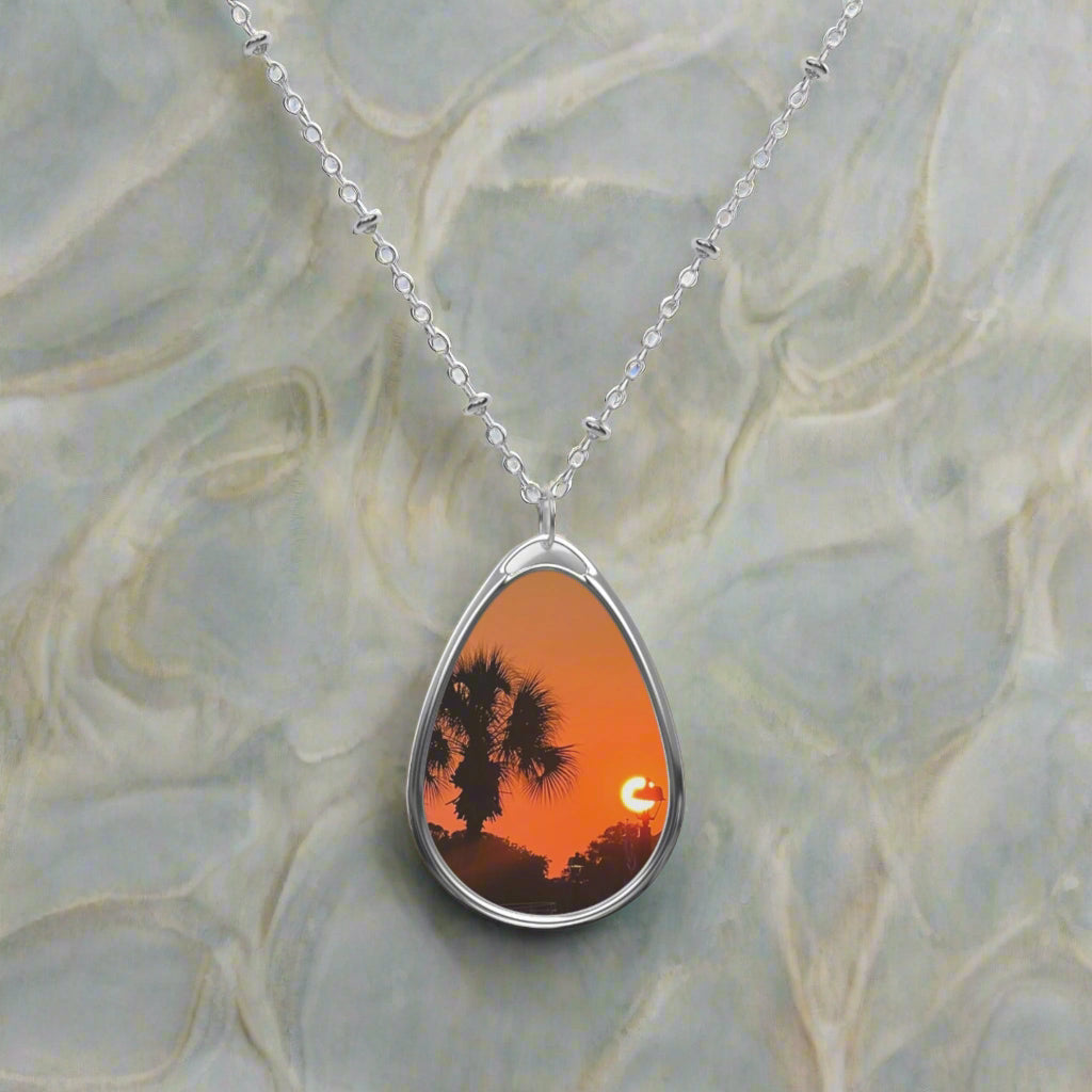 Necklace with Orange Sunset And Palm Tree