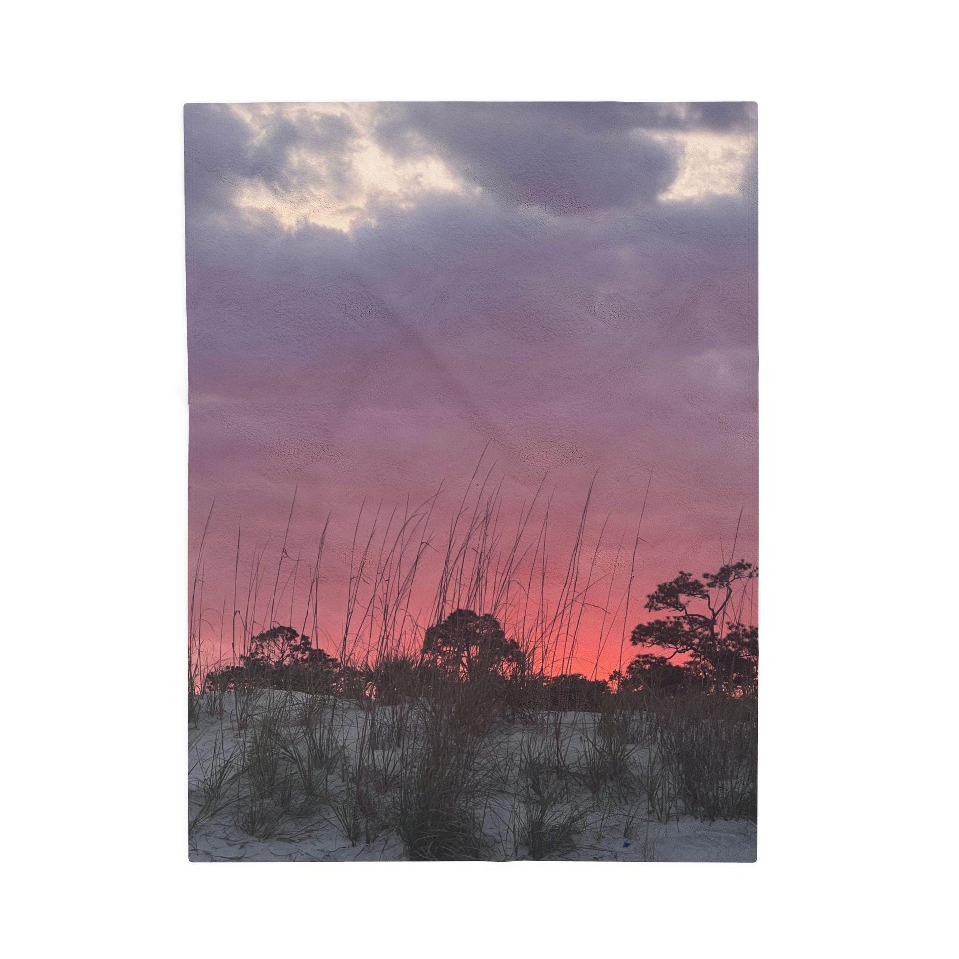 Velveteen Blanket With Purple and Orange Sunset And Dunes