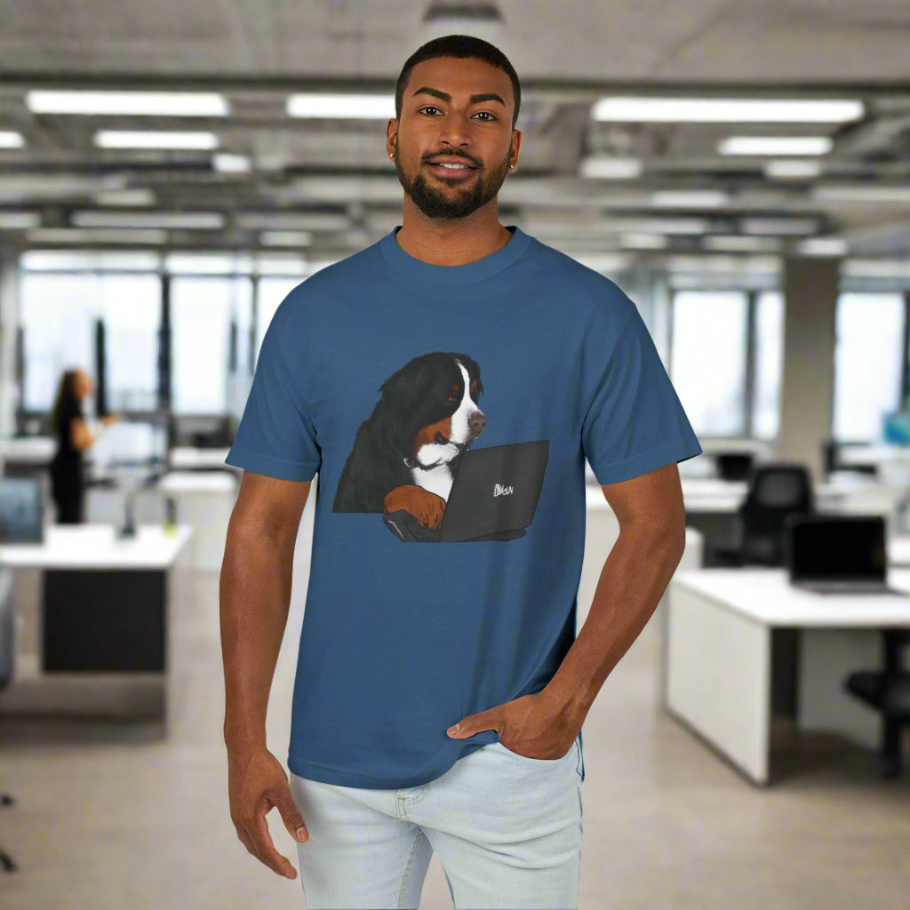 T-Shirt With Tech Savvy Bernese Mountain Dog On Laptop
