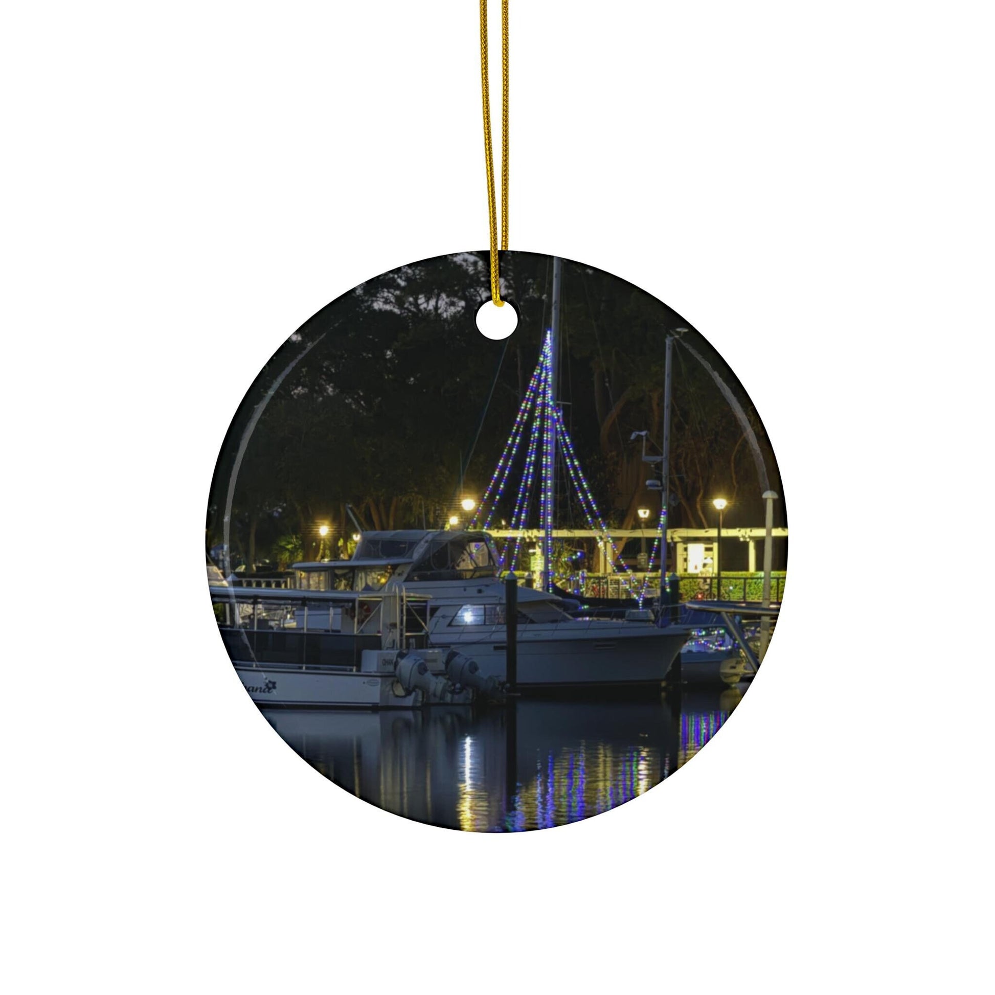 Christmas Ornament: Boat with Christmas Lights on Hilton Head Island