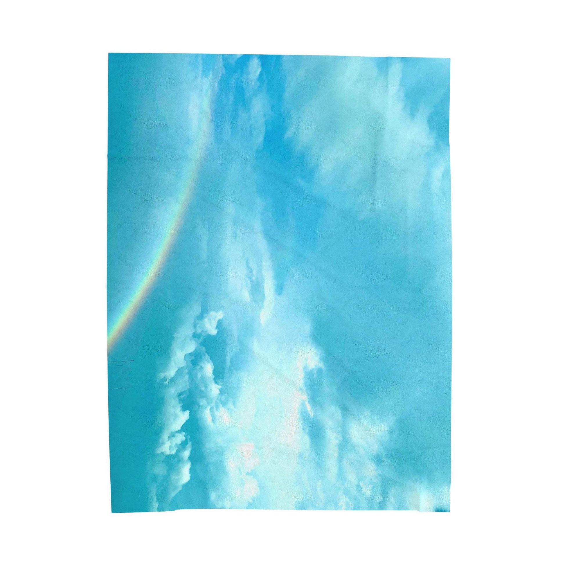 Velveteen Blanket With Blue Sky, Clouds and Rainbow