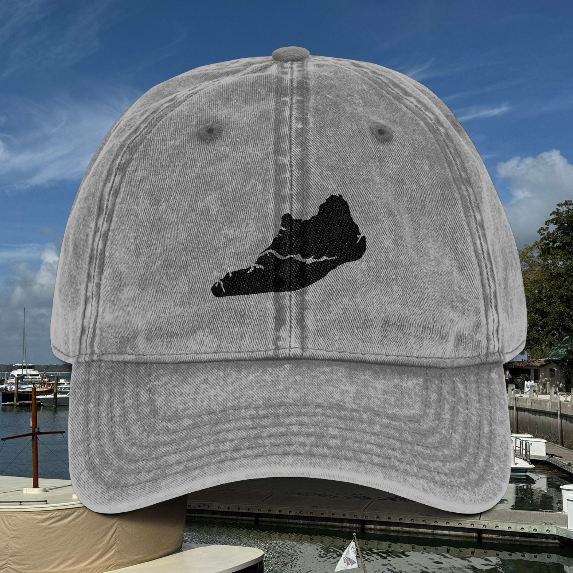 Vintage-Style Ball Cap With Shape of HHI Embroidered