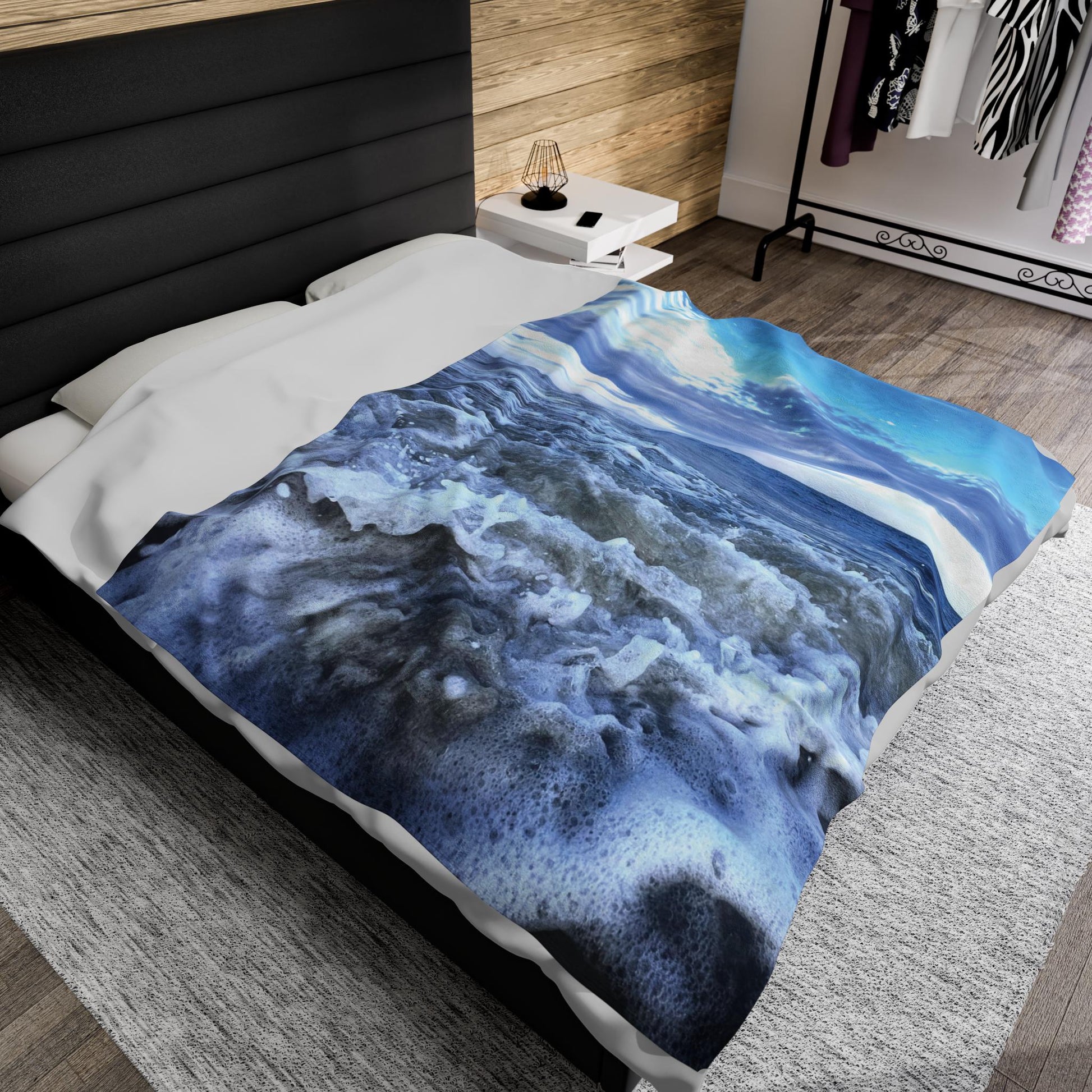 Velveteen Blanket Blue Crashing Waves and Sky