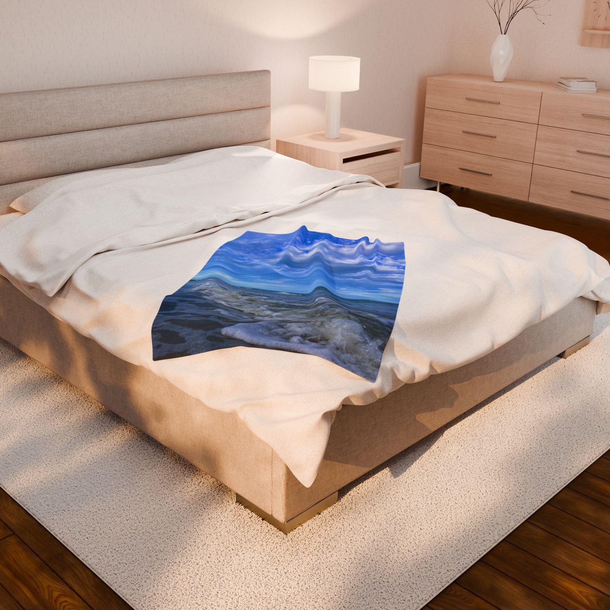Velveteen Blanket With Blue Waves And Sky