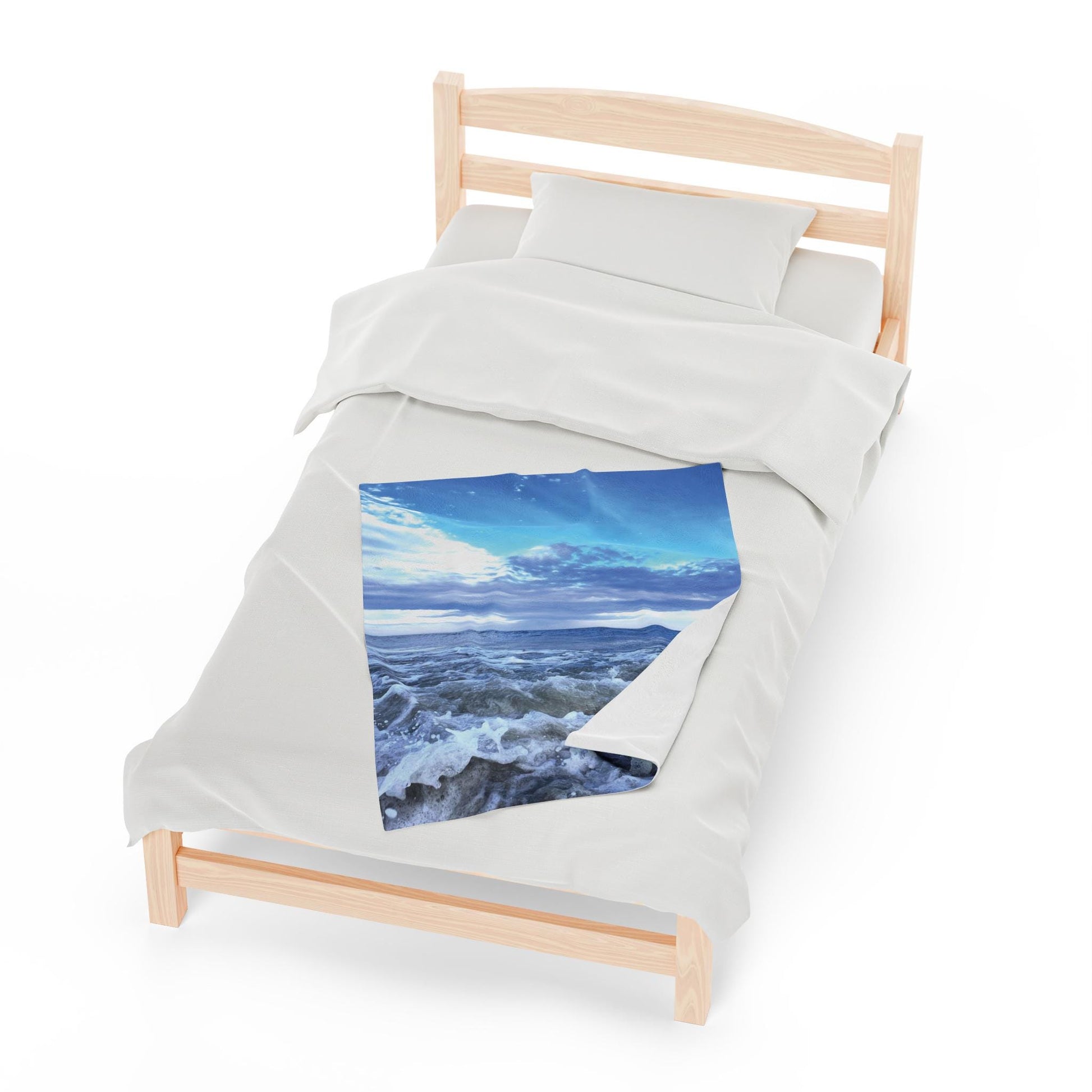 Velveteen Blanket Blue Crashing Waves and Sky