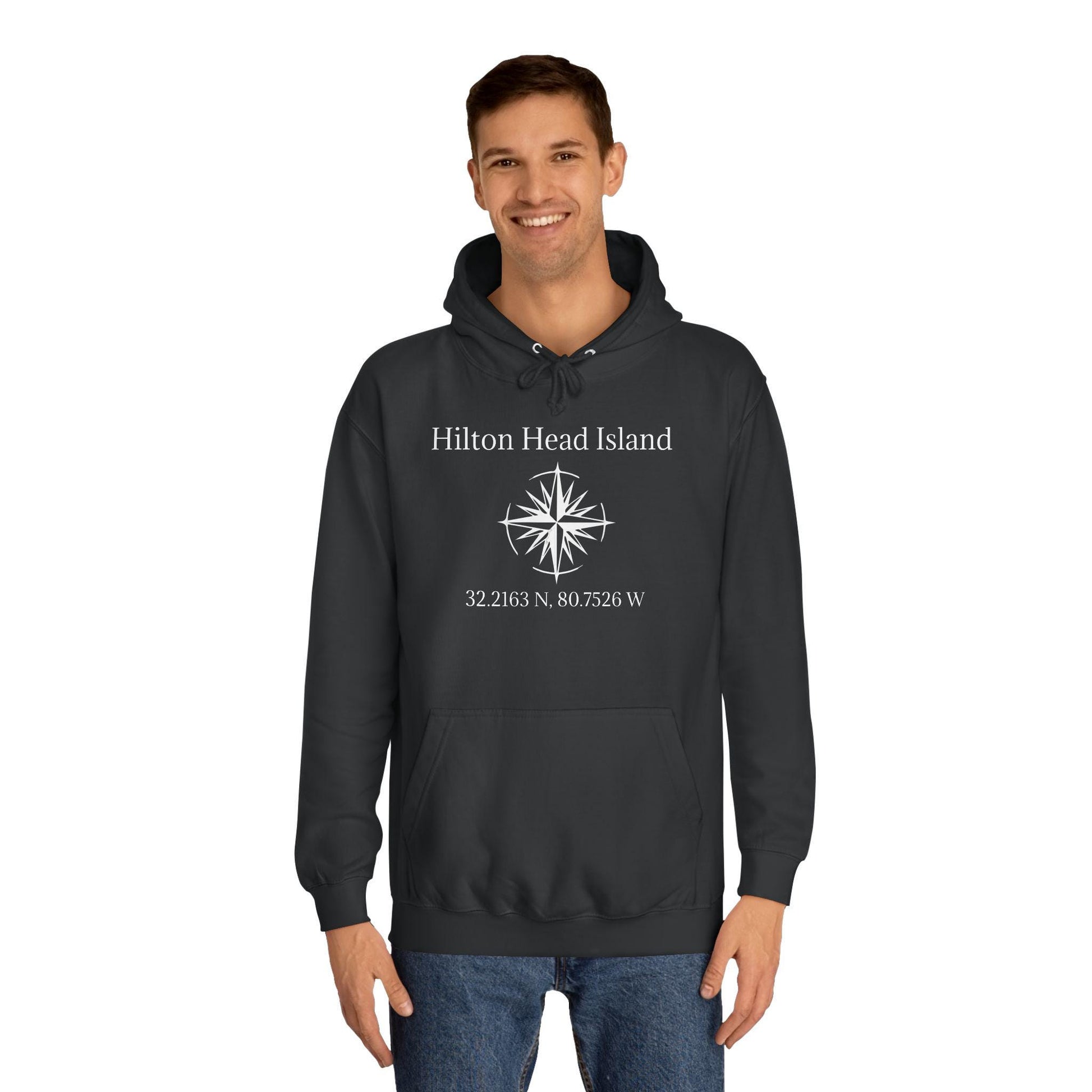 Hoodie Sweatshirt: Compass Rose And HHI latitude/longitude