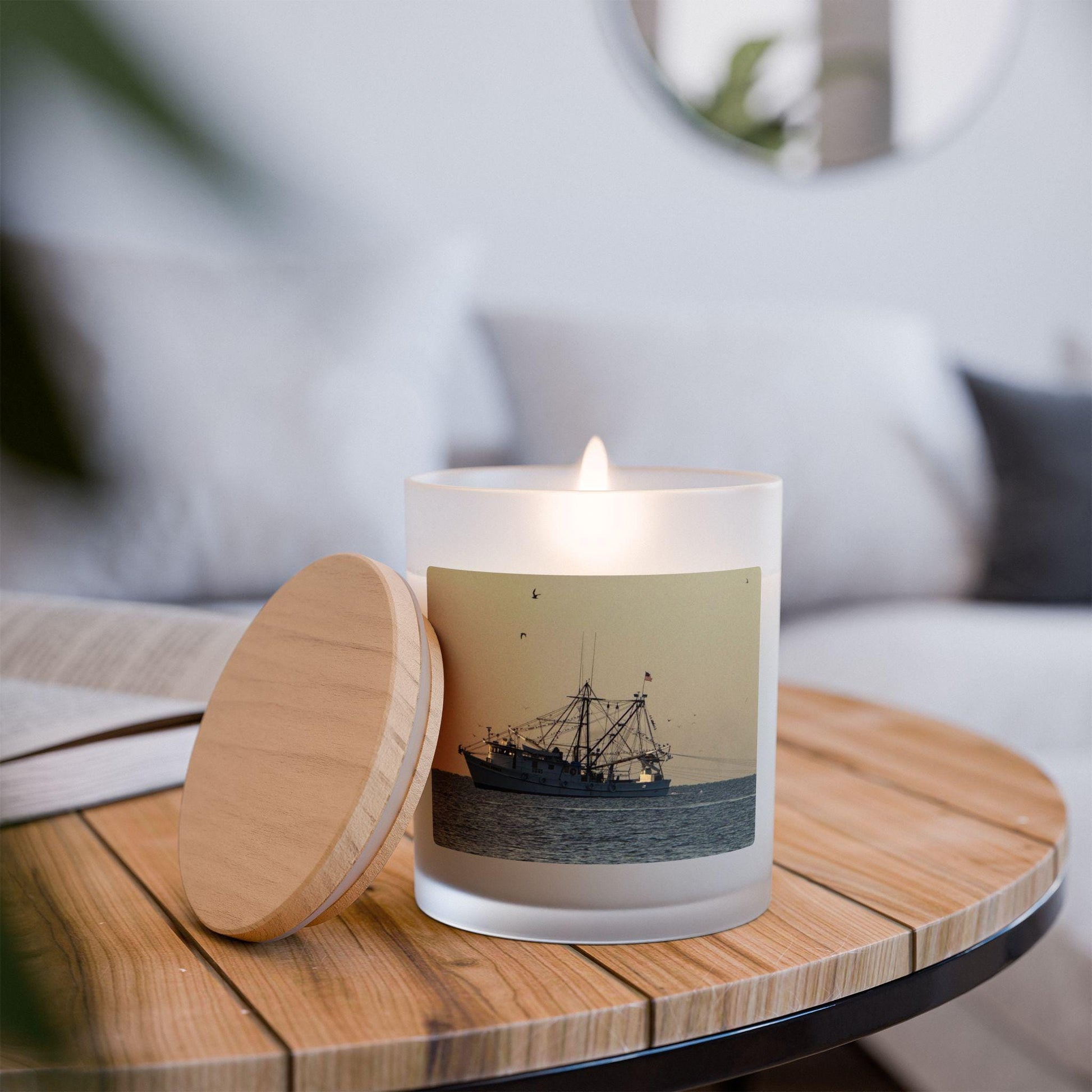 Wood Wick Container Candle -Fishing Boat off Hilton Head island (11 oz.)