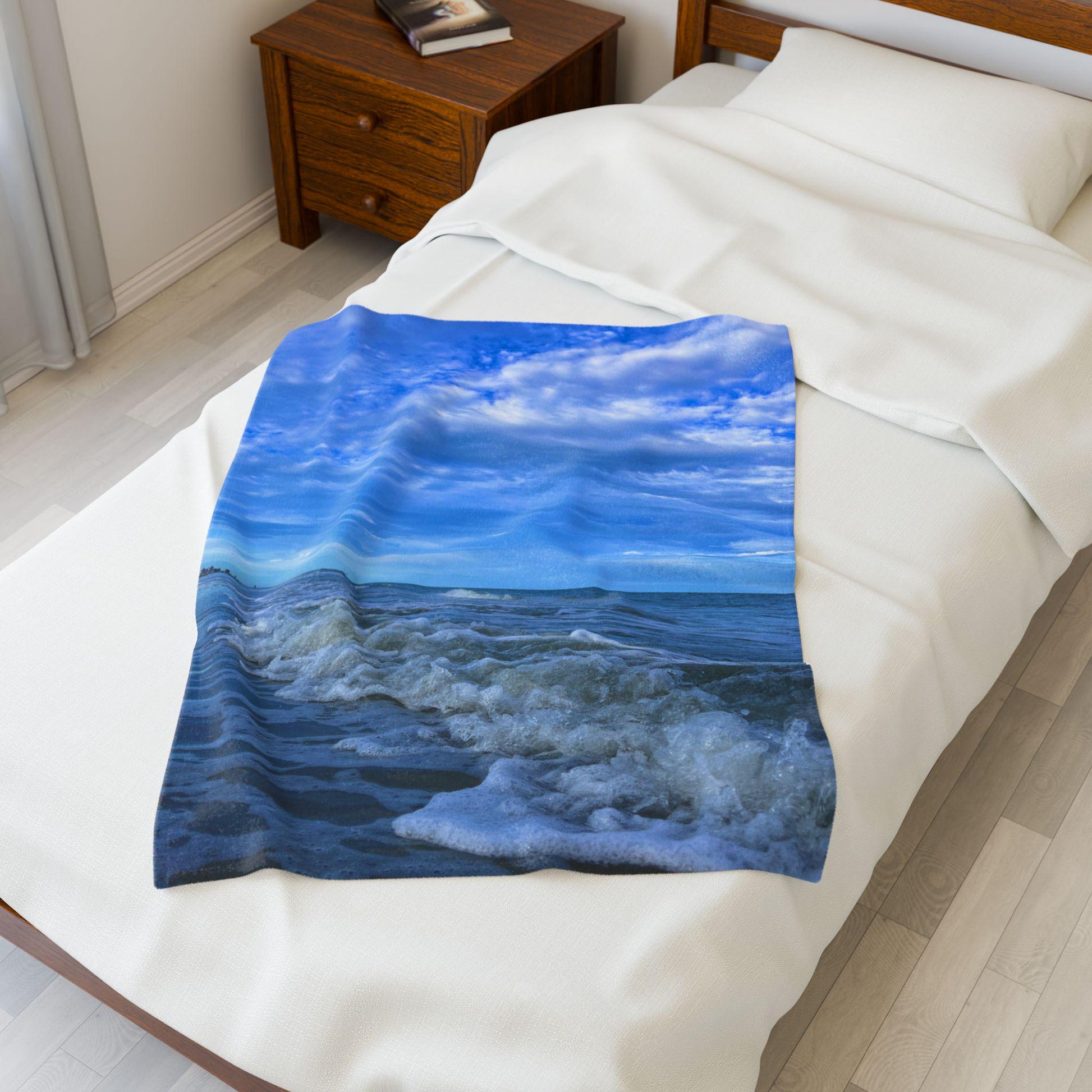 Velveteen Blanket With Blue Waves And Sky