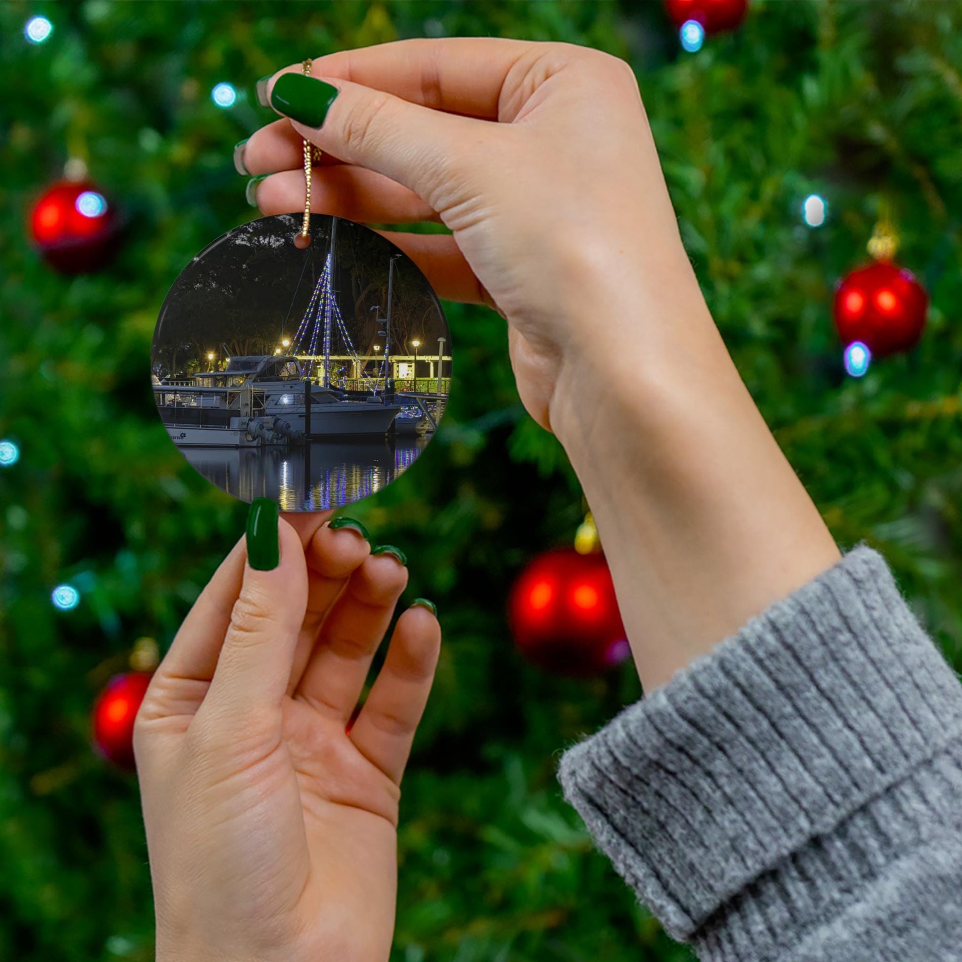 Christmas Ornament: Boat with Christmas Lights on Hilton Head Island