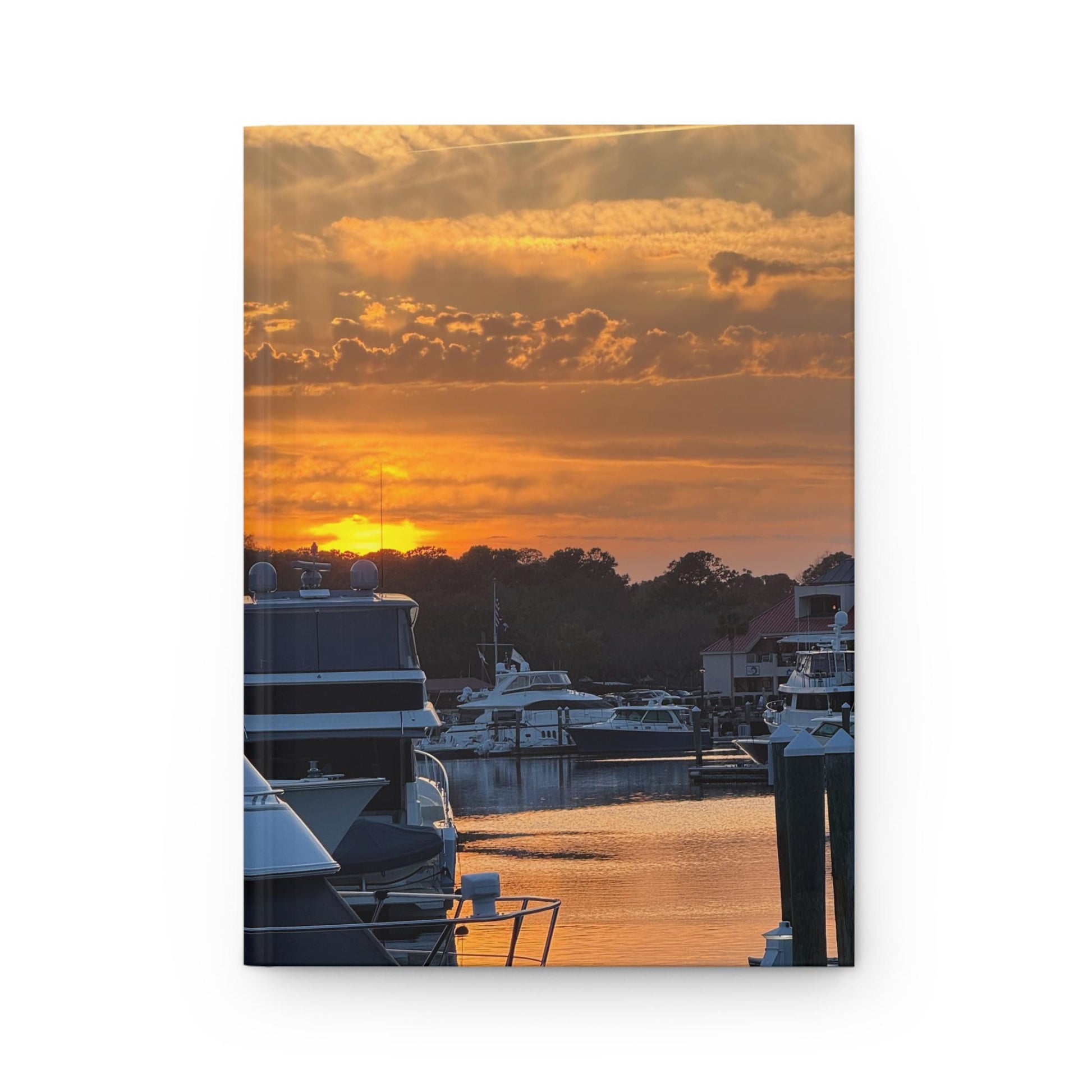 Hardcover Journal With Orange Sunset Over Shelter Cove Marina