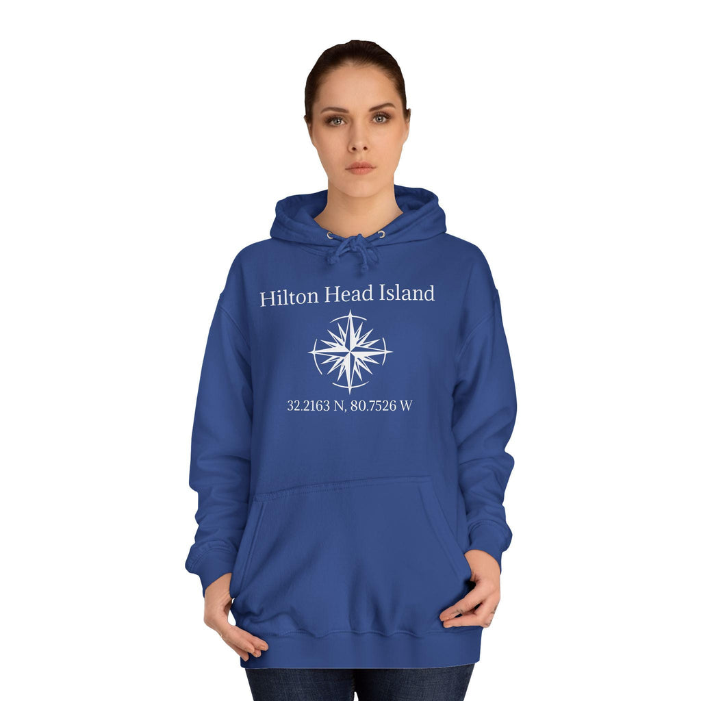 Hoodie Sweatshirt: Compass Rose And HHI latitude/longitude