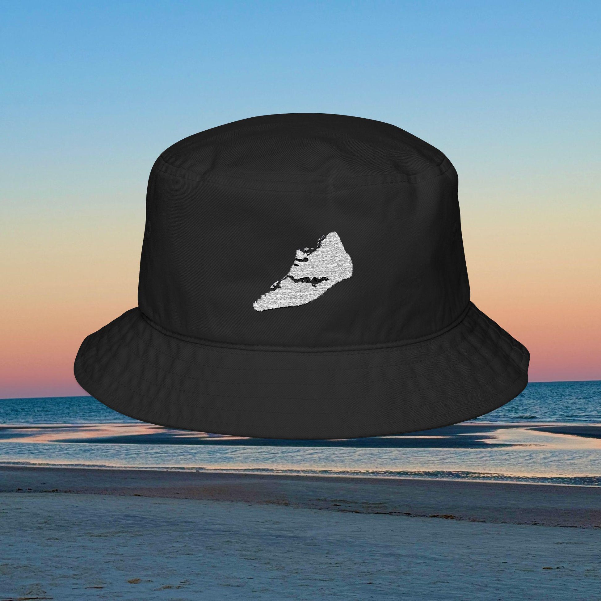 Trendy Black Embroidered Bucket Hat