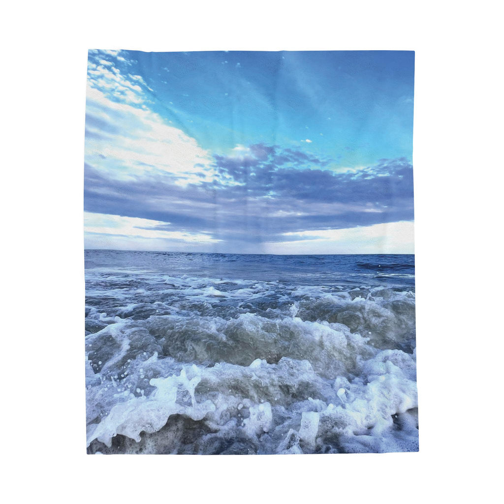 Velveteen Blanket Blue Crashing Waves and Sky