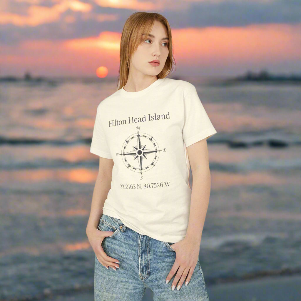 T-shirt Compass Rose with Hilton Head Island Latitude, Longitude Coordinates